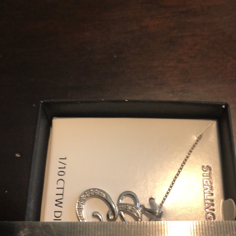 Sterling Silver Initial Necklace (“E”) with Diamonds - Picture 3 of 6